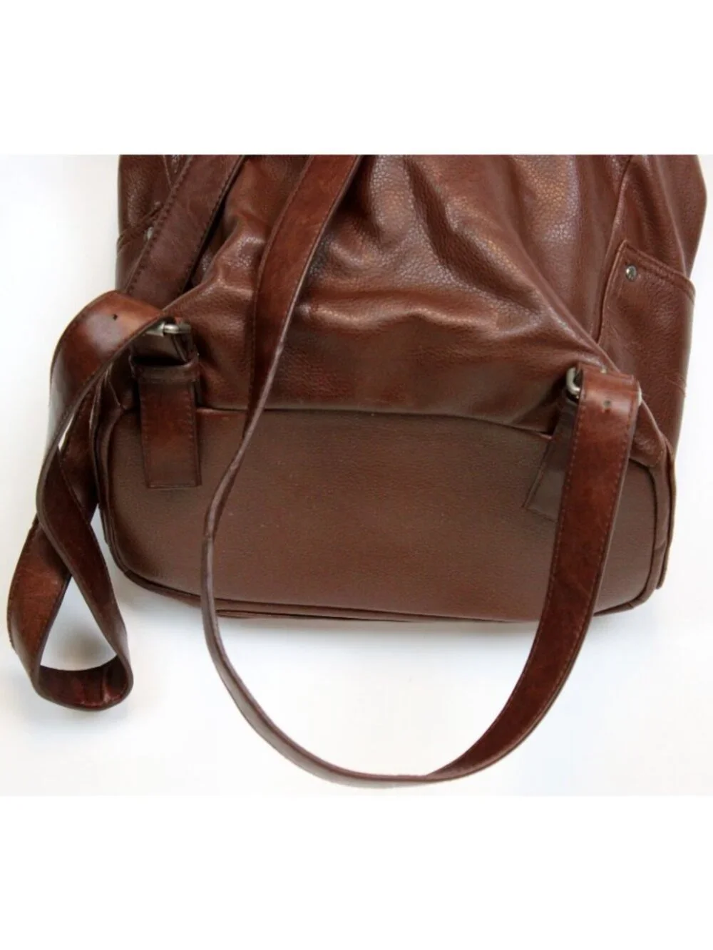 Relic Brown Leather Mini Backpack Drawstring Adjustable Straps Lined Flap Pocke